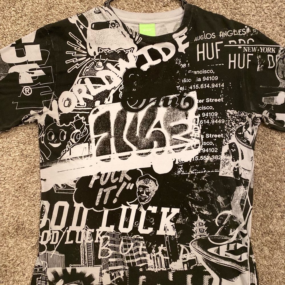 HUF Black and White Graphic T-Shirt